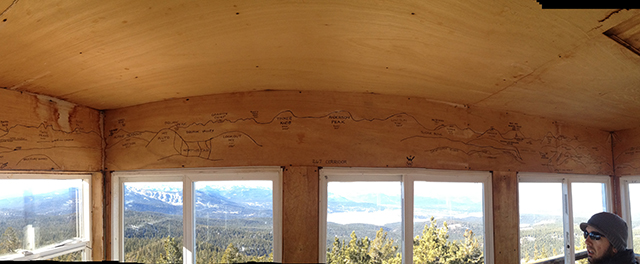 A useful map of the visible mountains is drawn in Sharpie above the windows.