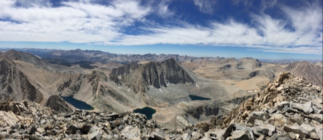 Summit view down to the Williamson Bowl.  Fun fact: these lakes contain possibly the only pure strain of the threatened Colorado River cutthroat trout, transplanted there in 1931.