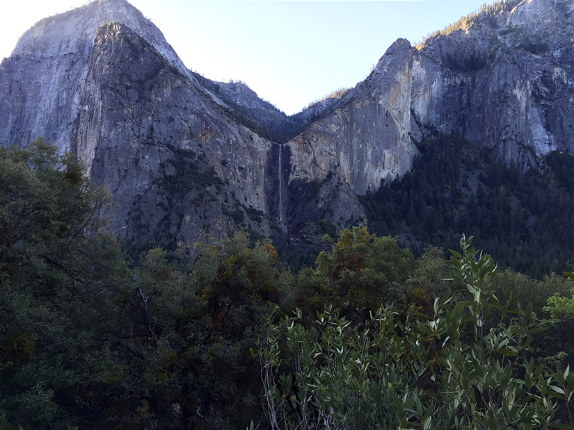 Looking across Yosemite Valley to Bridalveil Fall.