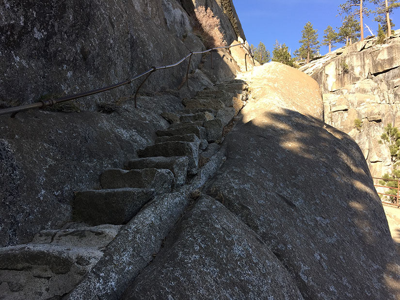 Granite stairs down to the Yosemite Fall overlook.